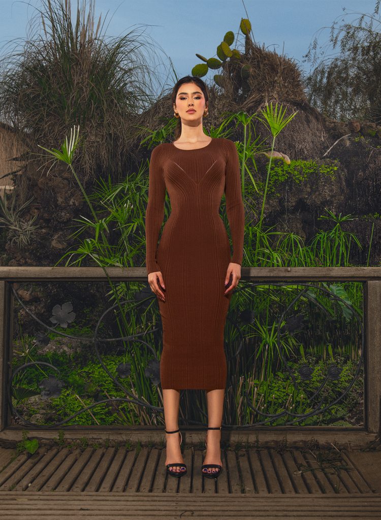 Basic Longue- robe côtelée en maille moulante