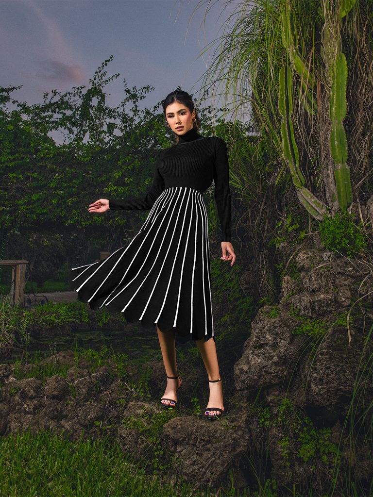 Robe Bagatelle – mi-longue évasée à rayures